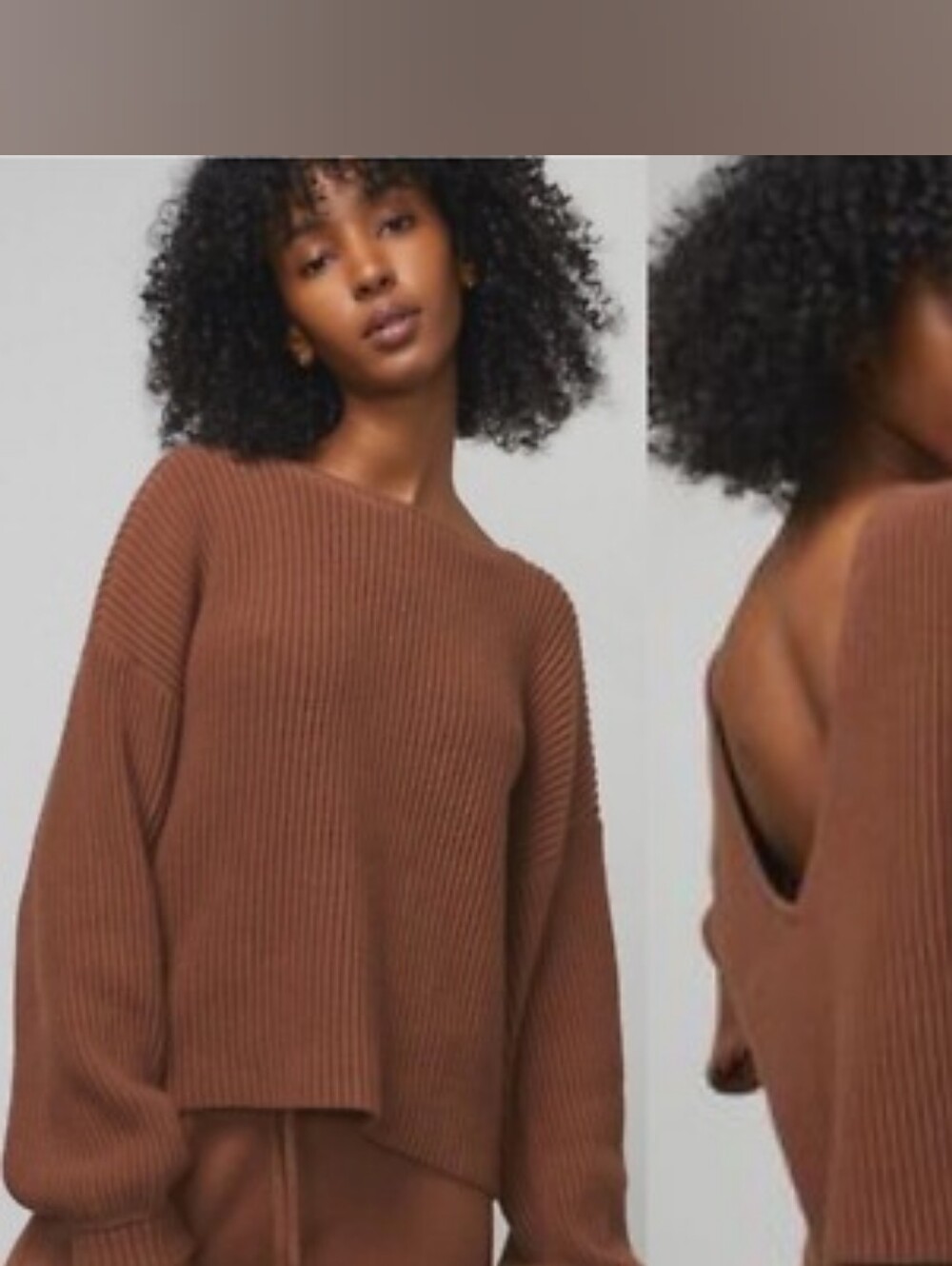 Lunya Cozy Cotton Silk Reversible Rib Knit Warm Pullover in Humble Brown Size XL